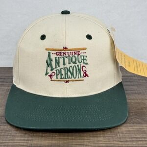 Vintage Genuine Antique Person Hat Cap‎ Snap Back Green Cream Novelty Mens 90s